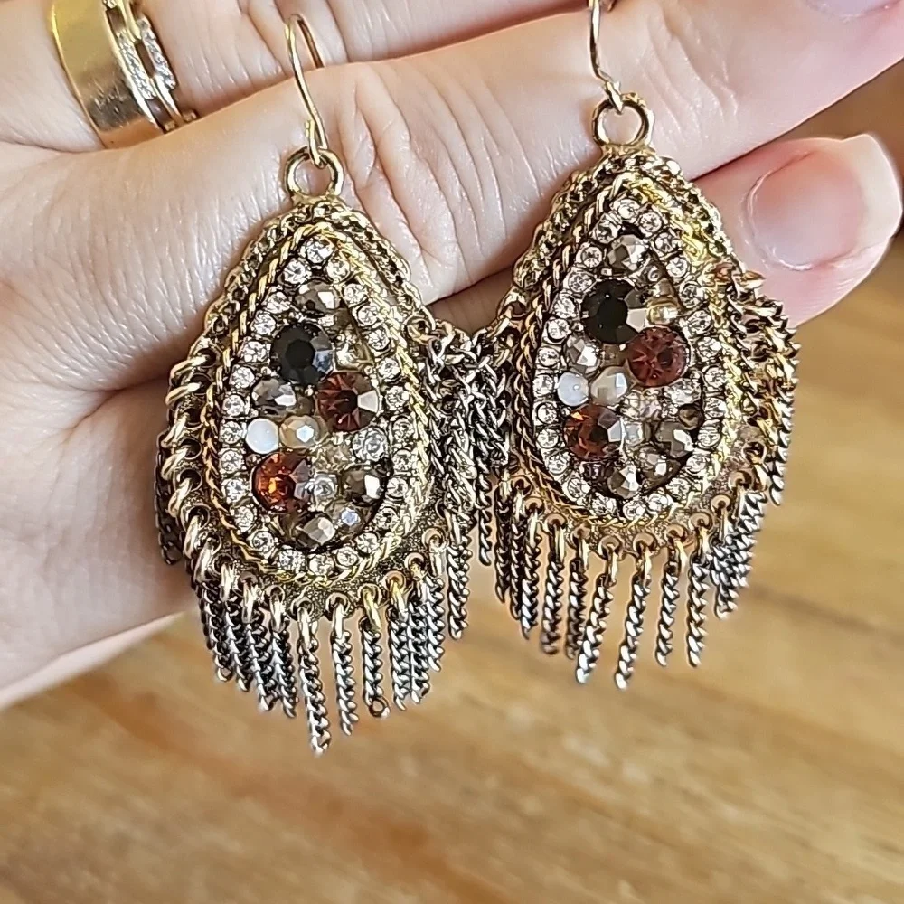 Hildie & Jо Gold & Silver Teardrop Earrings With Beads & Crystals
